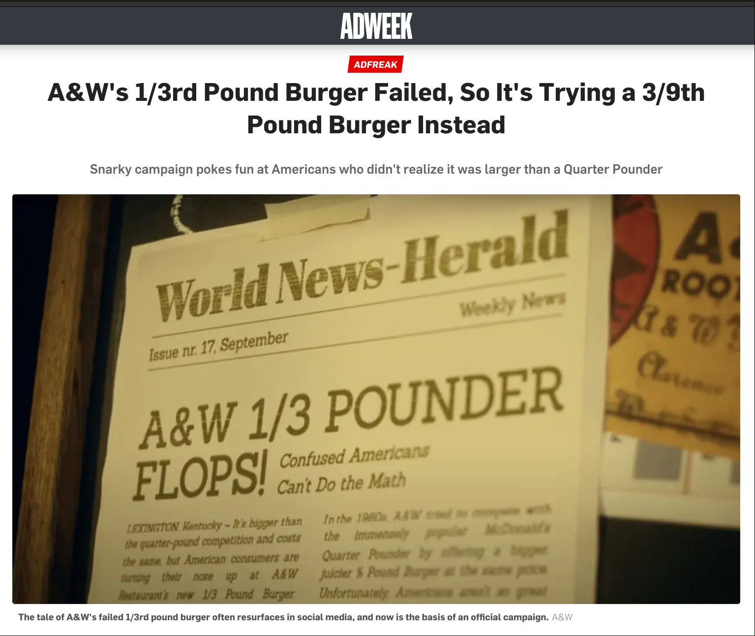 The A&W 1/3 lb Burger failed