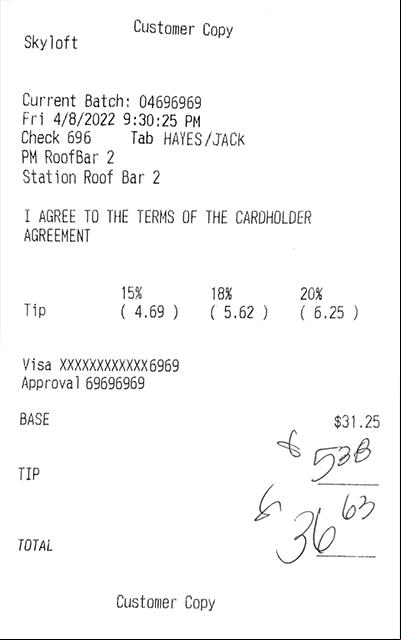 Both the tip and the total must be changed for dishonest server to bump their tip. Both the tip and the total must be changed for dishonest server to bump their tip.